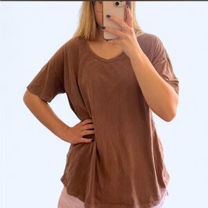 Aerie Soft Brown V-Neck Oversized Tee | Size L